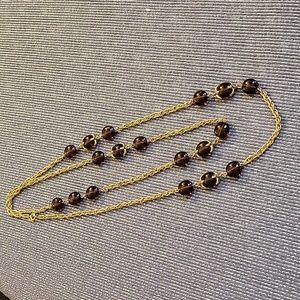 Iconic Crown Trifari Smokey Quartz Amber Cabochon Glass Gold Necklace 1970’s